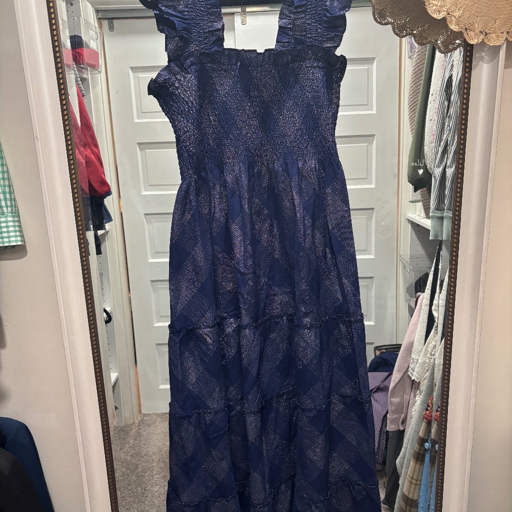 Hill House Ellie Nap Dress in Navy Metallic Check